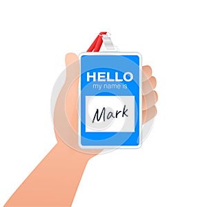 Blue vector Hello my name is label sticker on white background. Vector illustration