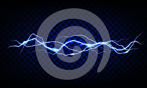 Blue vector lightning on transparent background