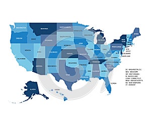 Blue vector map of United States Of America