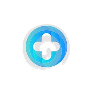 Blue vector medical cross logo. Round shape logotype
