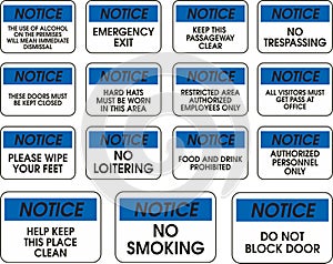 Blue vector notice signs