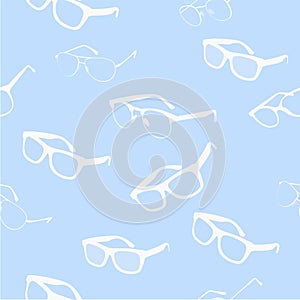 Blue Vector Seamless Glasses Pattern Background or Wallpaper