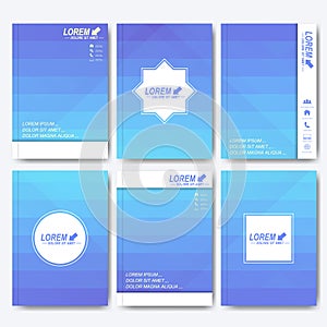 Blue vector templates for brochure, flyer, cover magazine or report in A4 size. Business, science, medicine and