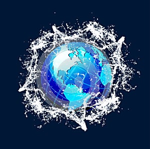 Blue vector world globe with splash effects