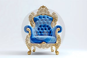 blue velvet capitonner technique armchair on white background
