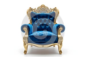blue velvet capitonner technique armchair on white background