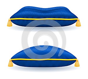 Blue velvet pillow with gold rope and tassels vector illustration