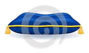 Blue velvet pillow with gold rope and tassels vector illustration