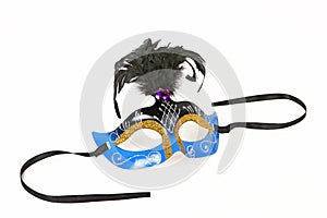Blue Venetian Mask with Feather