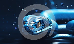 Blue venomous snake illustration with lifelike detail and water droplets