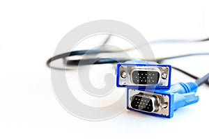 Blue vga wire isolated on white background
