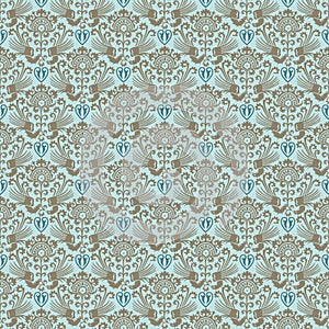 Blue victorian vintage damask seamless wallpaper