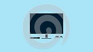 Blue Video game console icon isolated on blue background. Game console with joystick and lcd television. 4K Video motion