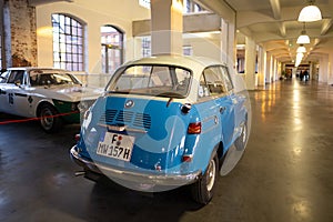 blue vintage BMW Isetta 300, retro german car 1959, Oldtimer car collection, retro-style, evoking sense of nostalgia and