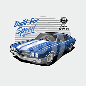 Blue vintage car, custom and retro car vintage, build for speed