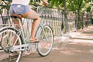 Blue vintage city bicycle, concept for activity and healthy lifestyle