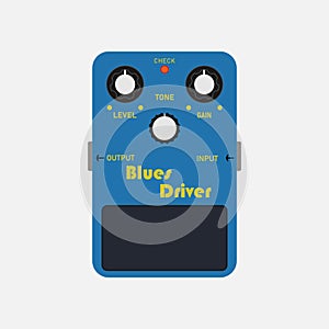 Blue vintage clean drive guitar stomp box effect.