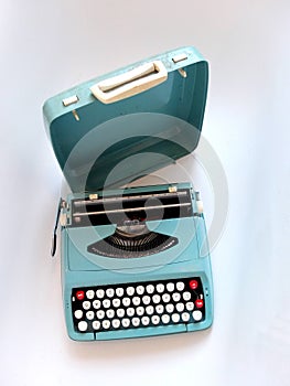 Blue vintage manual typewriter photo