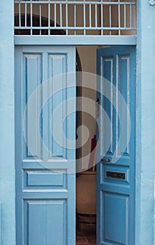 Blue vintage open door