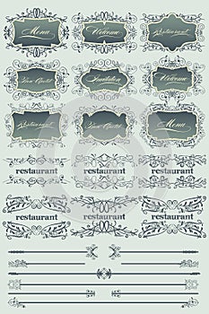 Blue vintage restaurant labels and dividers