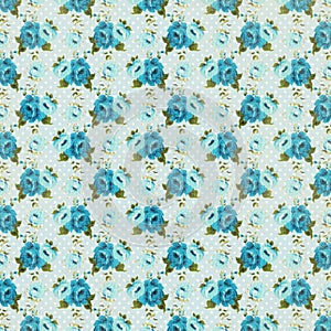 Blue Vintage retro rose floral background repeating pattern