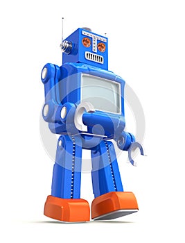 Blue vintage toy robot with clipping path