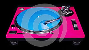 Blue vinyl and pink dj turntable stop motion