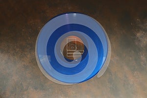 Blue Vinyl record on a rusty background. Retro style. Top view