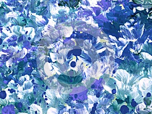 Blue and violet creative abstract flowers hand painted texture, art background, acrylic painting on canvas