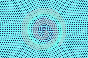 Blue violet dotted halftone. Radial frequent dotted gradient. Half tone background.