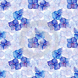 Blue violet hydrangea flowers composition seamless pattern background texture