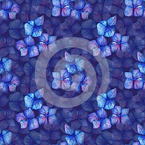 Blue violet hydrangea flowers composition seamless pattern background texture