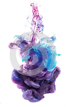 Blue and violet ink color drop underwater