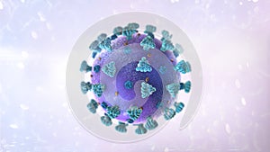 Blue violet virus molecule microscopic detail on abstract bright background.