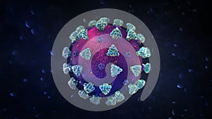 Blue violet virus molecule microscopic detail on abstract dark background.