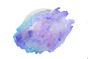 Blue and violet watercolor abstract paint stroke on white background