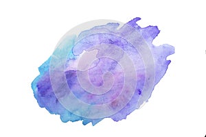 Blue and violet watercolor abstract paint stroke on white background photo