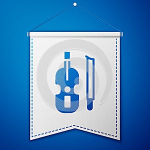 Blue Violin icon isolated on blue background. Musical instrument. White pennant template. Vector