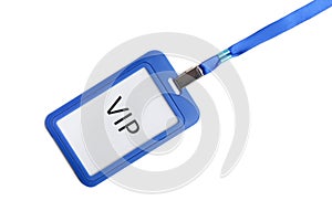 Blue vip badge isolated on white, top view