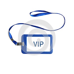 Blue vip badge isolated on white, top view