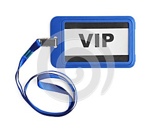 Blue vip badge isolated on white, top view