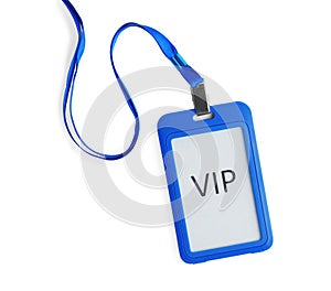 Blue vip badge isolated on white, top view