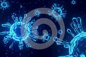 Blue virus cell bacteria on 3D render