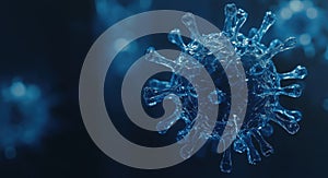 A blue virus is shown in a close up