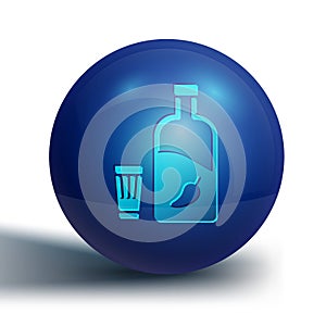 Blue Vodka with pepper and glass icon isolated on white background. Ukrainian national alcohol. Blue circle button