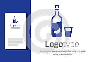 Blue Vodka with pepper and glass icon isolated on white background. Ukrainian national alcohol. Logo design template