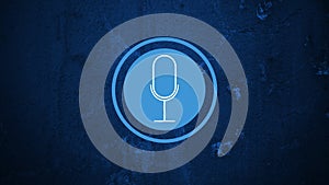 Blue voice recording podcast microphone line icon old wall background animation 4K