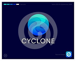 Blue vortex icon. Water swirl, whirlpool emblem. Identity, app icon.