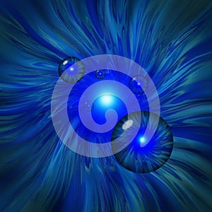 Blue vortex with orbs flying through wormhole