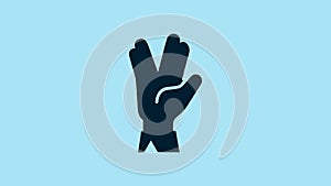 Blue Vulcan salute icon isolated on blue background. Hand with vulcan greet. Spock symbol. 4K Video motion graphic